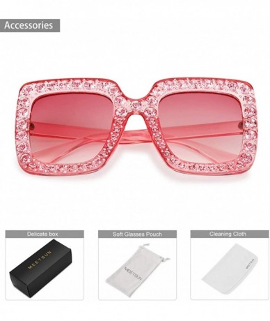 Rimless ROYAL GIRL Elton Square Rhinestone Sunglasses Oversized Diamond Bling Bling Glasses - Pink-gradient - CQ1872WX2CK $25.74