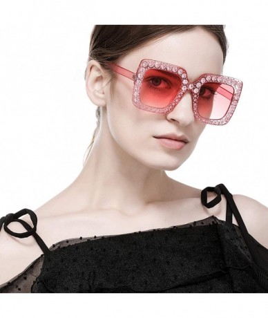 Rimless ROYAL GIRL Elton Square Rhinestone Sunglasses Oversized Diamond Bling Bling Glasses - Pink-gradient - CQ1872WX2CK $25.74