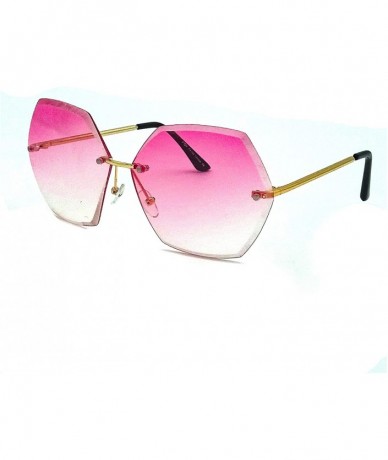 Rimless Women Oversized Rimless Diamond Cutting Lens Sunglasses P4159 - Gold Gradient Pink - CE18IRA0DWO $20.00