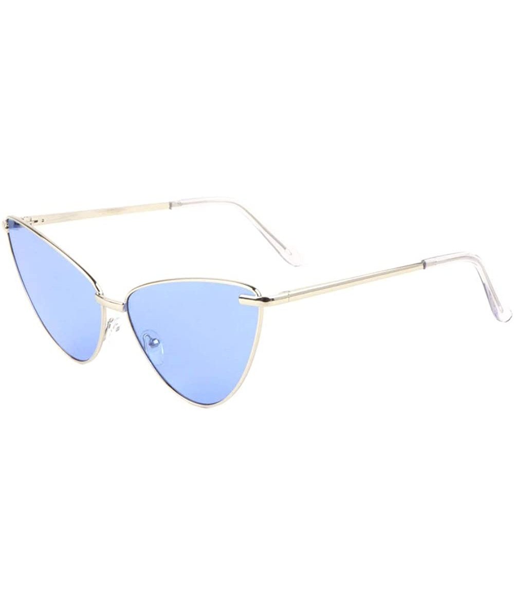 Round Color Lens Round Triangular Cat Eye Sunglasses - Blue - CO198DCRYCW $26.28