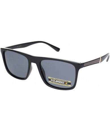 Rectangular Polarized Mens Flat Top Thin Plastic Carbon Fiber Trim Elegant Sunglasses - Shiny Black - CY18OIU9OYG $22.30