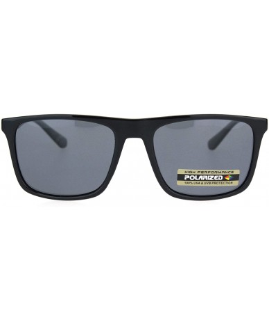 Rectangular Polarized Mens Flat Top Thin Plastic Carbon Fiber Trim Elegant Sunglasses - Shiny Black - CY18OIU9OYG $22.30