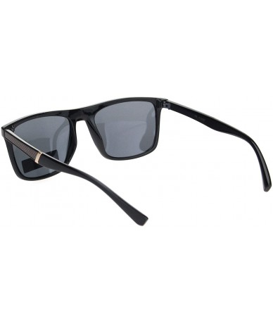 Rectangular Polarized Mens Flat Top Thin Plastic Carbon Fiber Trim Elegant Sunglasses - Shiny Black - CY18OIU9OYG $22.30