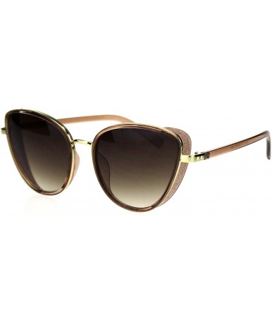 Cat Eye Womens Sugar Glitter Side Visor Trim Chic Cat Eye Sunglasses - Gold Beige Brown - CN18SKHQTKI $25.08