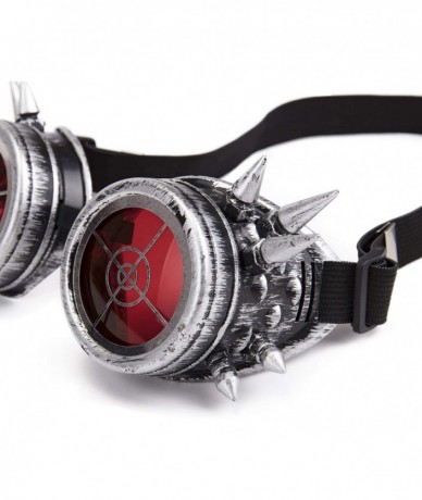 Goggle Vintage Steampunk Goggles Retro Spikes Glasses Rave Cosplay Halloween - Silver2 - CD18HT2KQGA $20.17