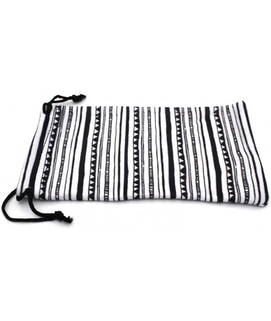 Rectangular Premium Drawstring Closure Tribal Print Microfiber Eyewear Pouch - White Tribal Stripe - CR1956QTRKC $18.91