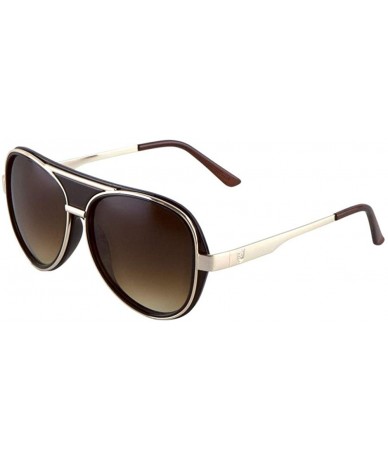 Aviator Double Thick Plastic Metal Rim Round Aviator Sunglasses - Brown Gold - C7190OEL2K6 $26.52