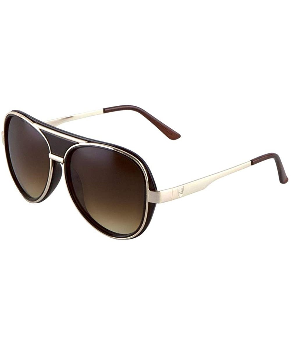 Aviator Double Thick Plastic Metal Rim Round Aviator Sunglasses - Brown Gold - C7190OEL2K6 $26.52