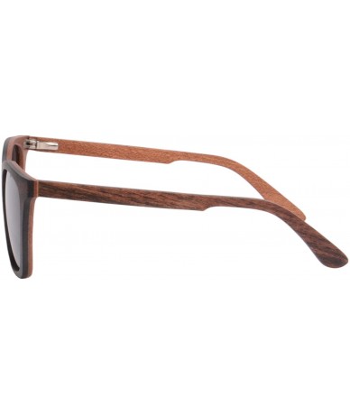 Rectangular Ebony/Red Sandalwood Sunglasses Polarized Lenses UV400 Eyewear-22037 - Ebony-red Sandalwood - CP182KUXYYK $59.47