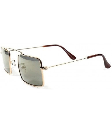 Rectangular Gold Blue Mirrored Lens Vintage Retro Fashion Mens Womens Rectangle Sunglasses - CA1802NZDTC $33.44