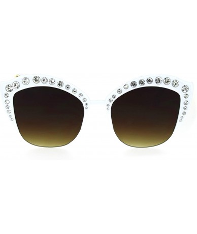 Cat Eye Womens Large Rhinestone Sparkling Half Rim Cat Eye Plastic Sunglasses - White Brown - CU18STGTSCT $23.50