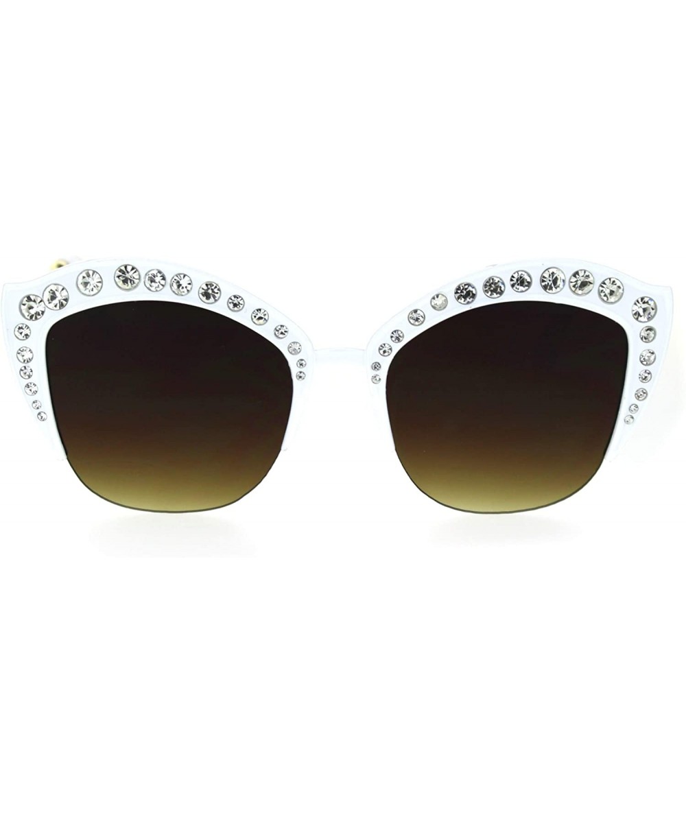 Cat Eye Womens Large Rhinestone Sparkling Half Rim Cat Eye Plastic Sunglasses - White Brown - CU18STGTSCT $23.50