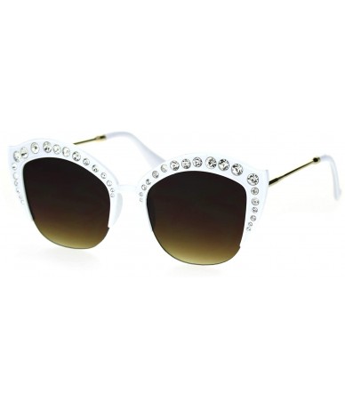 Cat Eye Womens Large Rhinestone Sparkling Half Rim Cat Eye Plastic Sunglasses - White Brown - CU18STGTSCT $23.50