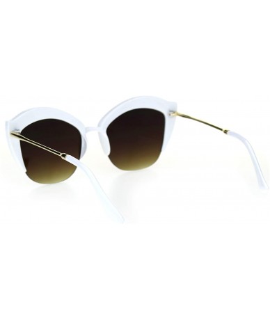 Cat Eye Womens Large Rhinestone Sparkling Half Rim Cat Eye Plastic Sunglasses - White Brown - CU18STGTSCT $23.50