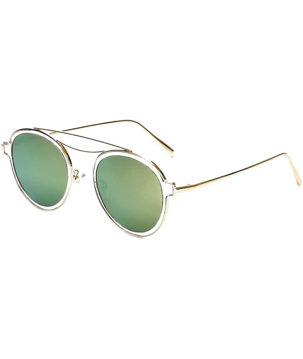 Oval Trendies The Kendall - Flat Fashion Sunglasses with Mirrored Lens - Clear/Gold - C6185Y5YDCA $17.29