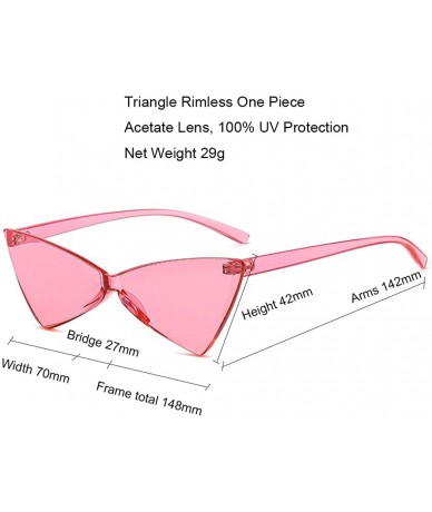 Oversized One Piece Rimless Tinted Sunglasses Women Men Clear Colored Cat Eye Triangle Sunglasses - Pink - CL18QOTDWNN $18.14