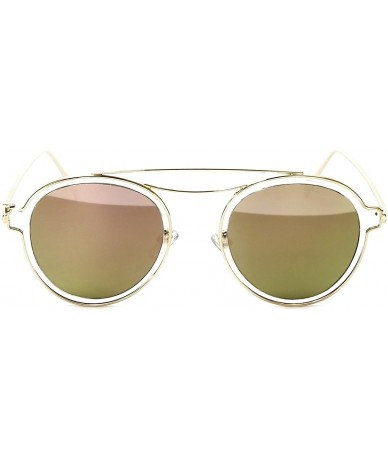 Oval Trendies The Kendall - Flat Fashion Sunglasses with Mirrored Lens - Clear/Gold - C6185Y5YDCA $17.29