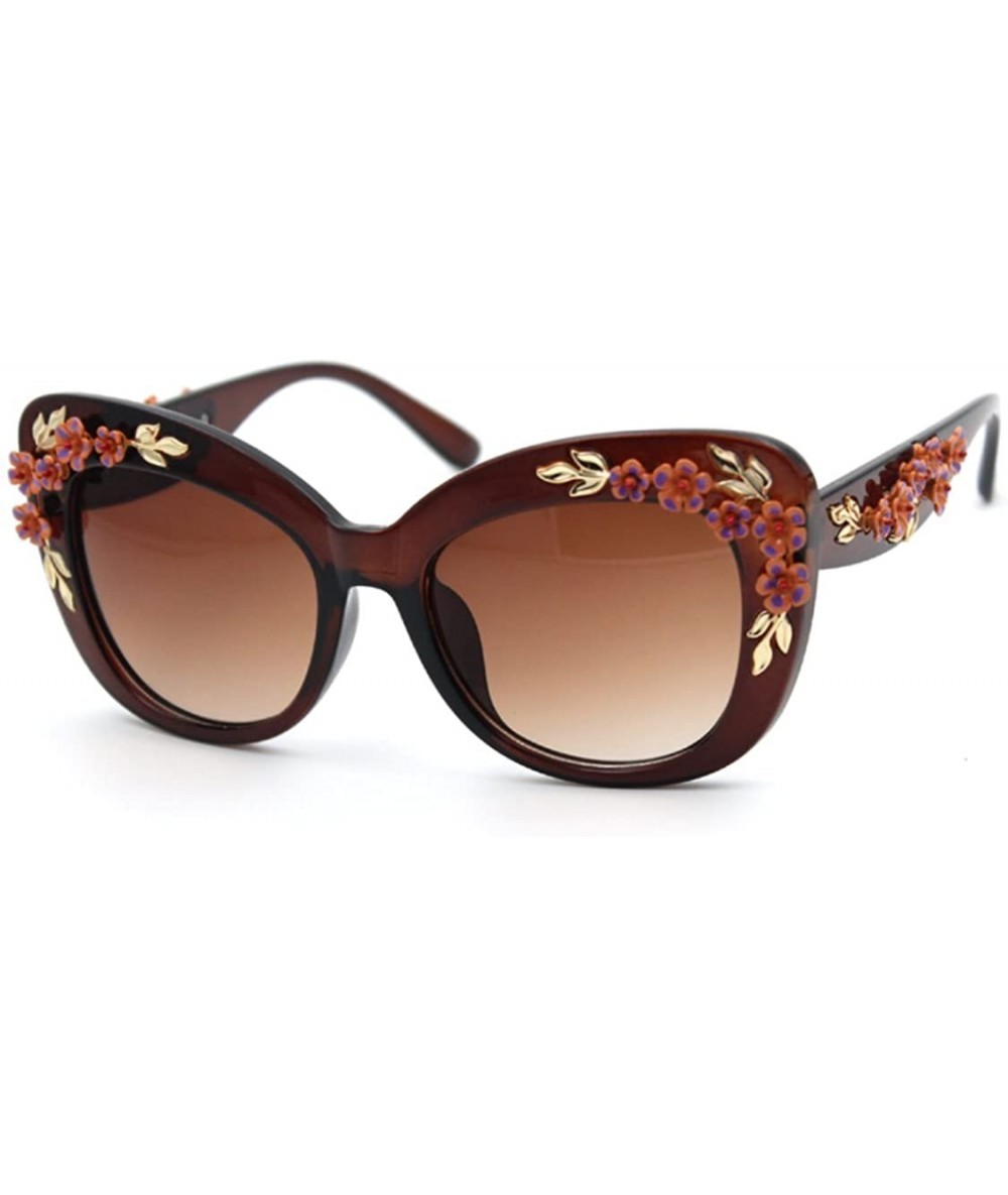 Cat Eye Women's S4230B2 Plastic Floral Embellished Party Novelty Cat Eye 53mm Sunglasses (brown) - CH121OMURGL $38.41