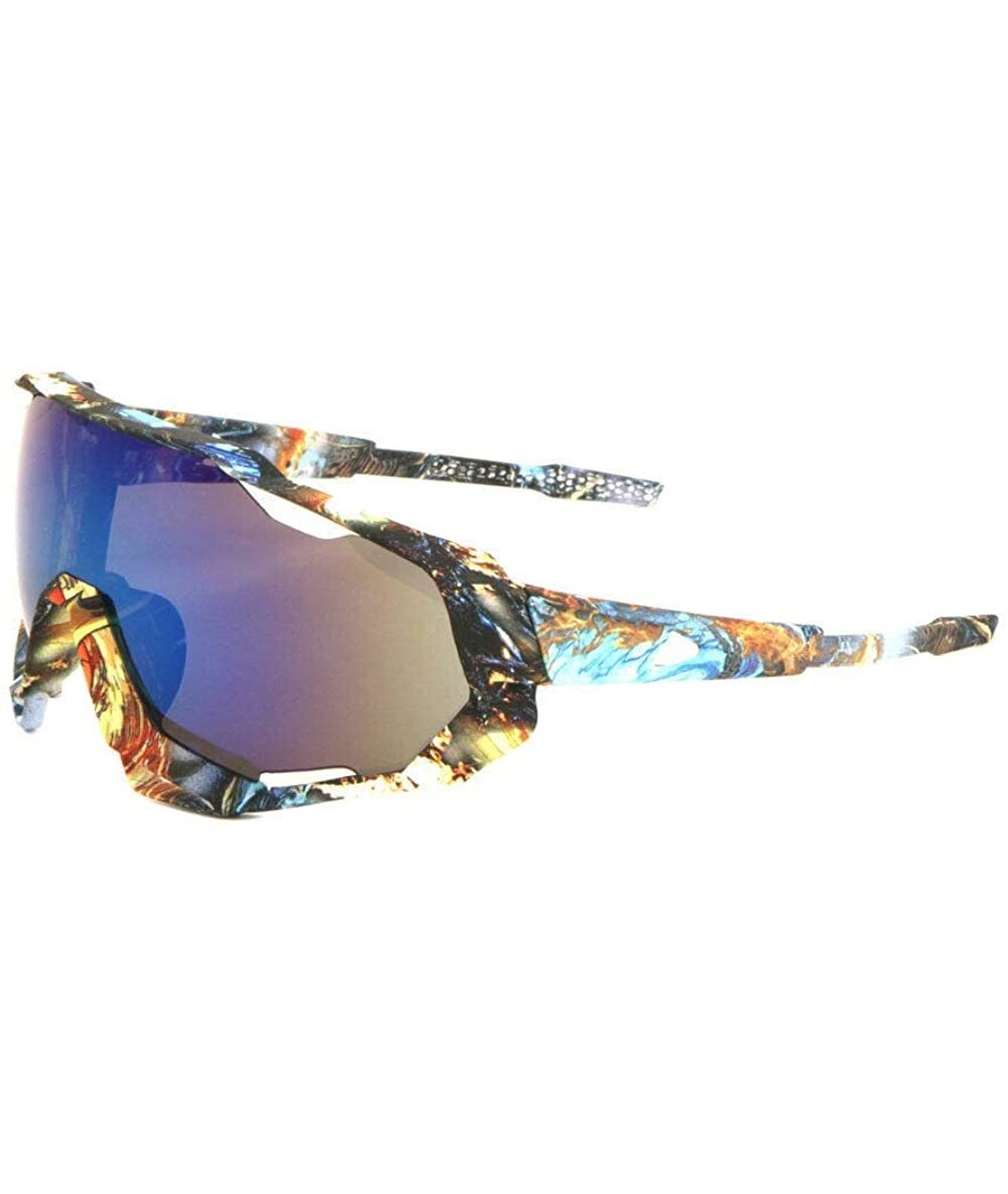 Wrap Gnarly Athletic Wrap Around Shield Sunglasses - Abstract Fire & Ice Frame - CM18SCRDA3I $23.15