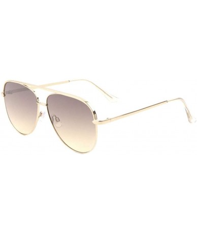 Round Color Mirror Flat Frame & Temple Modern Round Aviator Sunglasses - Brown Gold - CQ190EUZHUL $27.13