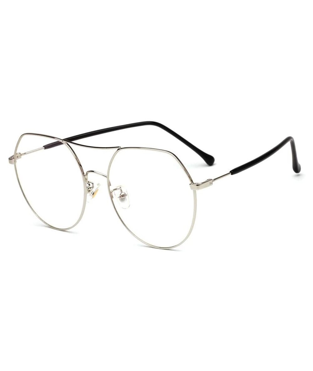 Aviator Blocking Geometric Non Prescription Eyeglasses - Silvery - CW18X853Z5D $26.01