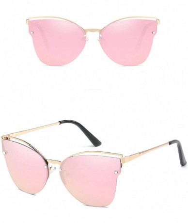 Square Semi Rimless Metallic Frame Sunglasses for Women Cateye Sunglasses - Gold Pink - C318RMDXEOE $29.78