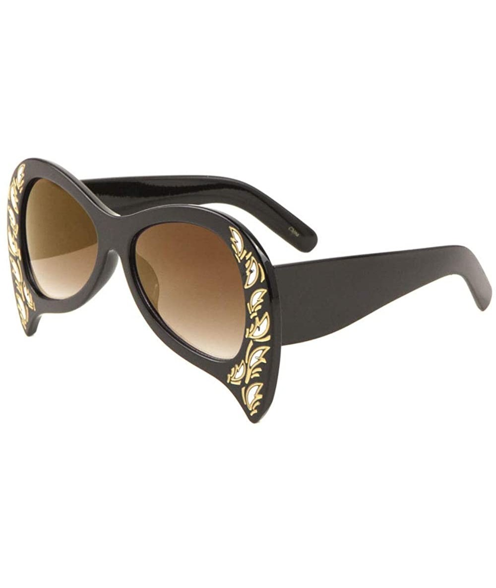 Cat Eye Upside Down Cat Eye Frontal Color Print Sunglasses - Brown Black - C9198899OR4 $26.20