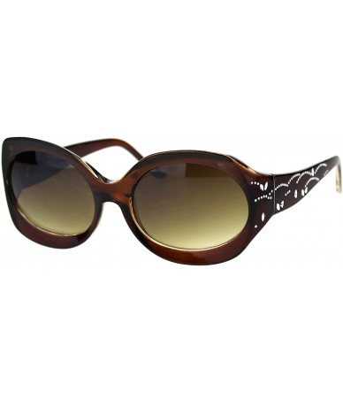 Rectangular Womens Foliage Bling Foil Engraving Thick Plastic Oval Sunglasses - All Brown - C218SZS6RRM $22.81