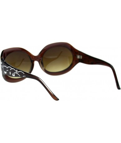 Rectangular Womens Foliage Bling Foil Engraving Thick Plastic Oval Sunglasses - All Brown - C218SZS6RRM $22.81