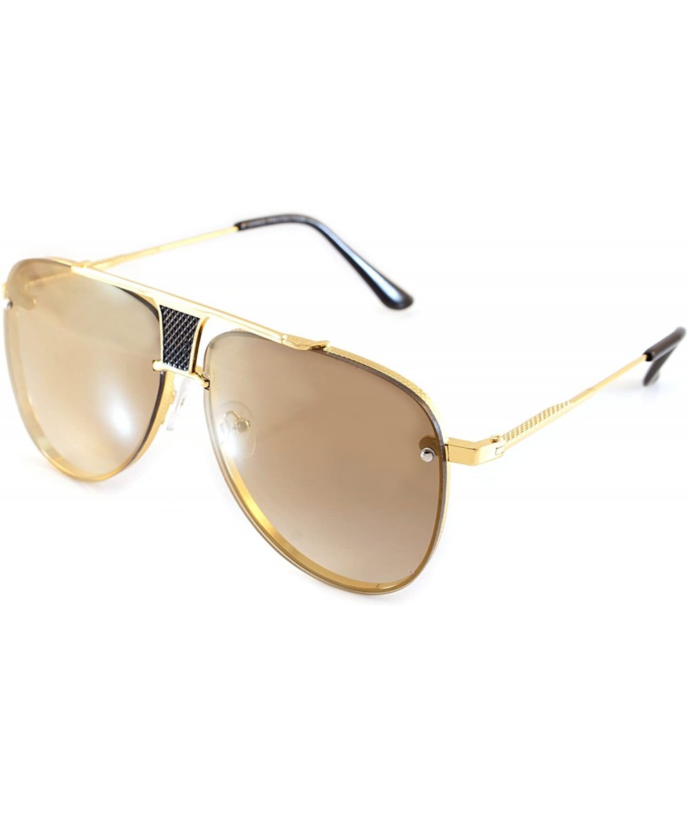 Aviator Unisex Fearless Black Metal Bridge Insert Mirrored Sunglasses - Gold/ Gold Revo - CG187RQA8TE $25.45