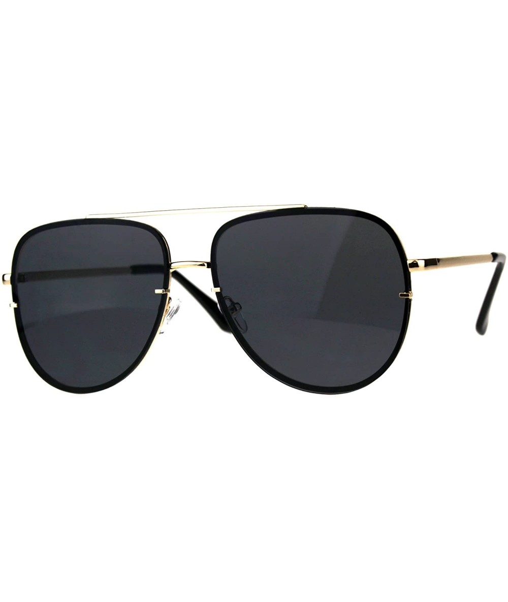 Square Womens Fashion Sunglasses Flat Top Squared Pilot Aviator Shades UV 400 - Gold (Black) - CN18D68N62D $21.33