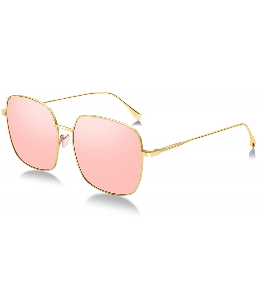 Oversized Fashion Oversized Sunglasses for Women Polarized UV Protection Lens Metal Frame - Pink - CZ18TSTCOGG $38.61