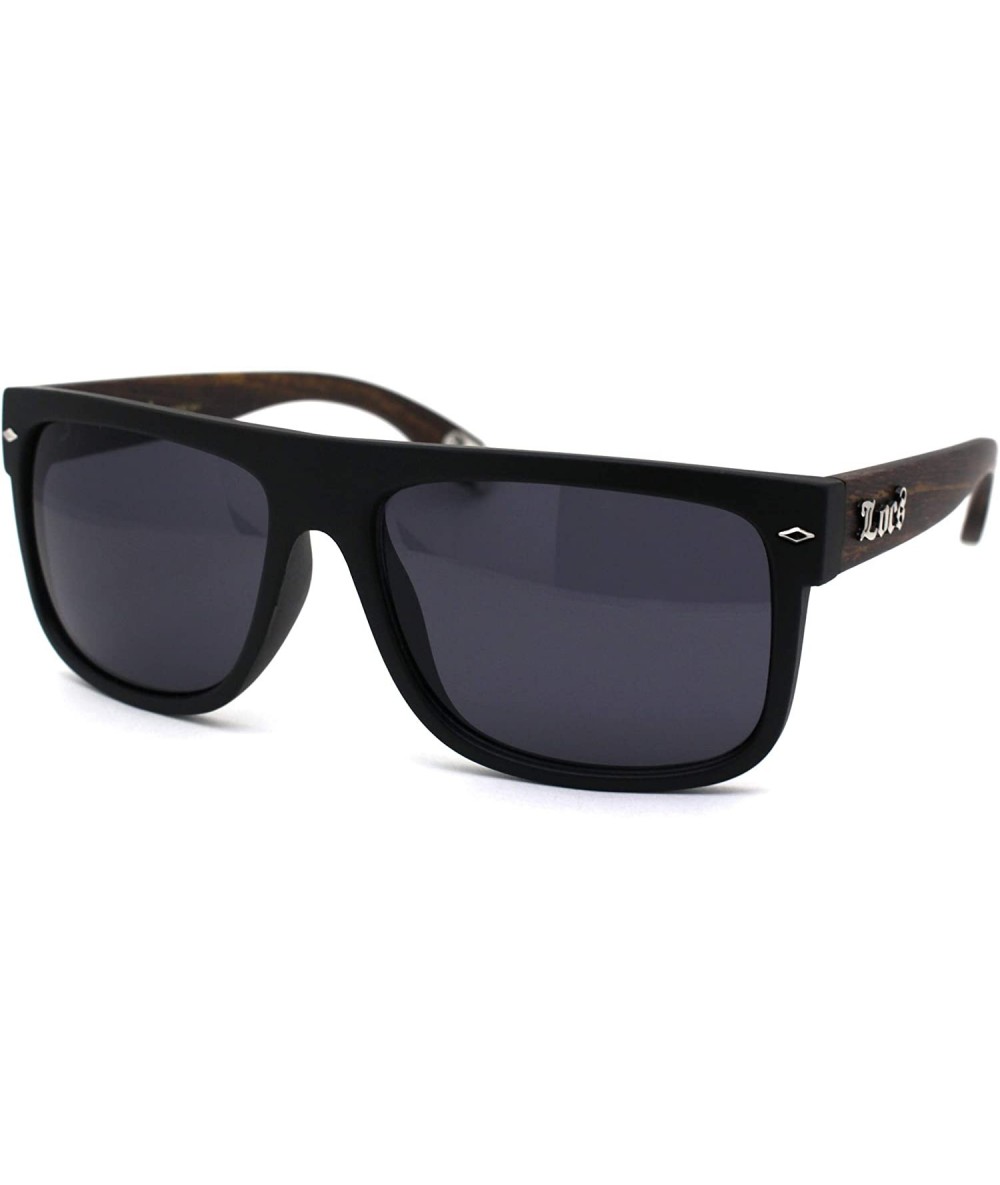 Rectangular Locs Hipster Gangster Hardcore Flat Top Horn Rim Sunglasses - Matte Black Wood Grain Arm - CX1966ED798 $23.98