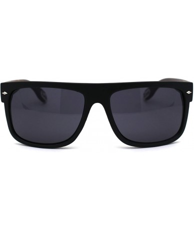 Rectangular Locs Hipster Gangster Hardcore Flat Top Horn Rim Sunglasses - Matte Black Wood Grain Arm - CX1966ED798 $23.98