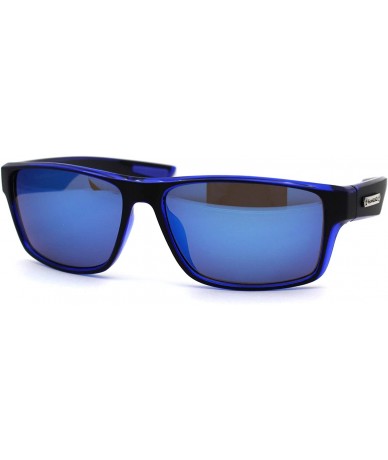 Rectangular Classic 90s Narrow Rectangular Biker Gangster Sunglasses - Matte Black Blue Mirror - CK195ED369E $24.57