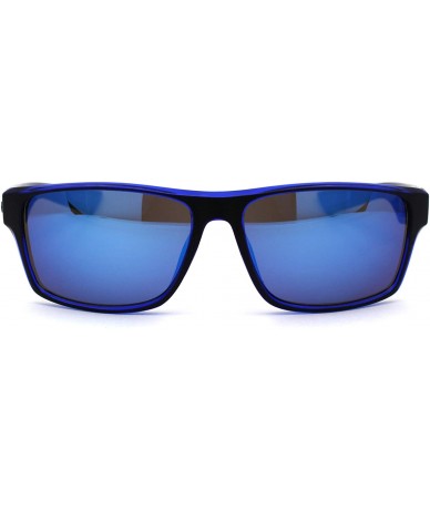 Rectangular Classic 90s Narrow Rectangular Biker Gangster Sunglasses - Matte Black Blue Mirror - CK195ED369E $24.57