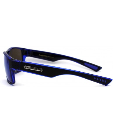 Rectangular Classic 90s Narrow Rectangular Biker Gangster Sunglasses - Matte Black Blue Mirror - CK195ED369E $24.57