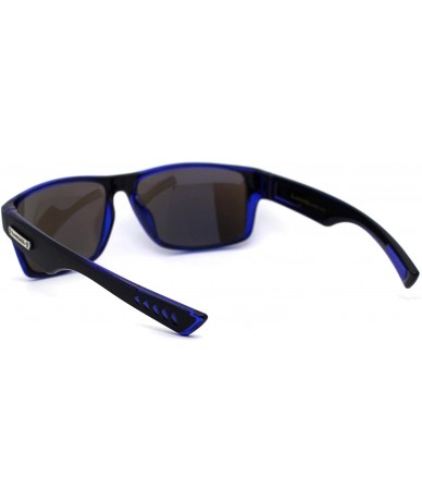 Rectangular Classic 90s Narrow Rectangular Biker Gangster Sunglasses - Matte Black Blue Mirror - CK195ED369E $24.57