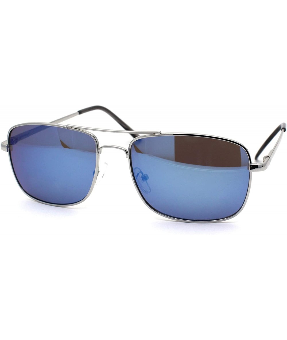 Rectangular Mens Air Force Rectangle Mirror Lens Racer Pilots Sunglasses - Silver Blue Mirror - CT1977D270S $23.22