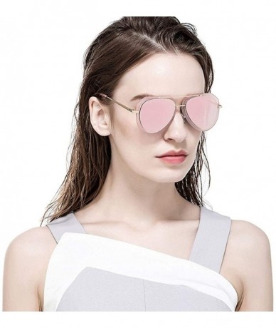 Aviator Trendy men and women two-tone sunglasses retro sunglasses - Pink Reflective Color - C718HCOGC4T $49.49