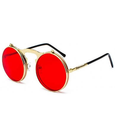 Round Vintage Flip Up Sunglasses Juniors John Lennon Style Circle Sun Glasses - Goldred - CU18U0SQZ59 $21.85