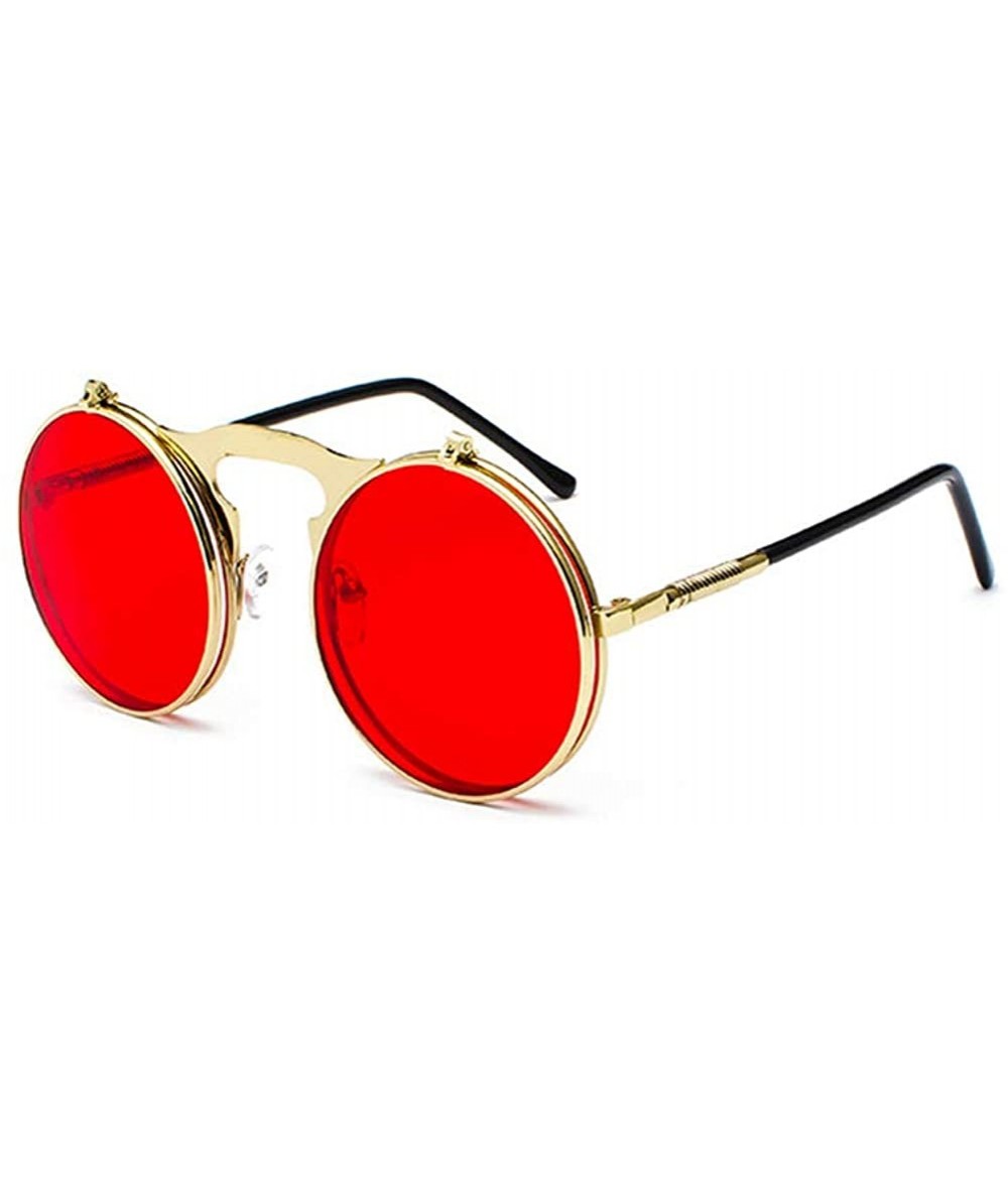 Round Vintage Flip Up Sunglasses Juniors John Lennon Style Circle Sun Glasses - Goldred - CU18U0SQZ59 $21.85