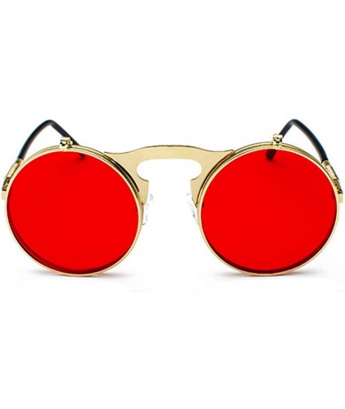 Round Vintage Flip Up Sunglasses Juniors John Lennon Style Circle Sun Glasses - Goldred - CU18U0SQZ59 $21.85