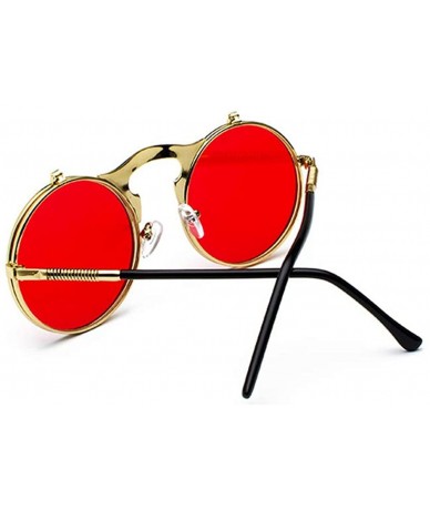 Round Vintage Flip Up Sunglasses Juniors John Lennon Style Circle Sun Glasses - Goldred - CU18U0SQZ59 $21.85