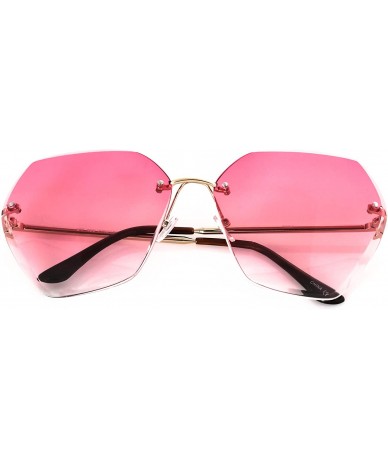 Rimless Oversized Rectangular Rimless Crystal Cut Metal Arm Modern Stylish Womens Sunglasses - Gold Arm - Pink Lens - CN17Z27...