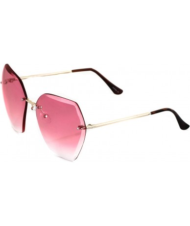 Rimless Oversized Rectangular Rimless Crystal Cut Metal Arm Modern Stylish Womens Sunglasses - Gold Arm - Pink Lens - CN17Z27...