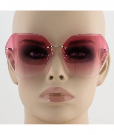 Rimless Oversized Rectangular Rimless Crystal Cut Metal Arm Modern Stylish Womens Sunglasses - Gold Arm - Pink Lens - CN17Z27...