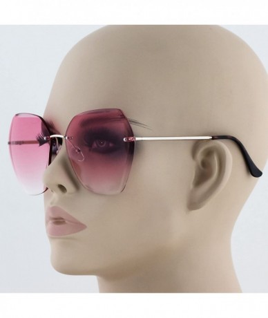 Rimless Oversized Rectangular Rimless Crystal Cut Metal Arm Modern Stylish Womens Sunglasses - Gold Arm - Pink Lens - CN17Z27...