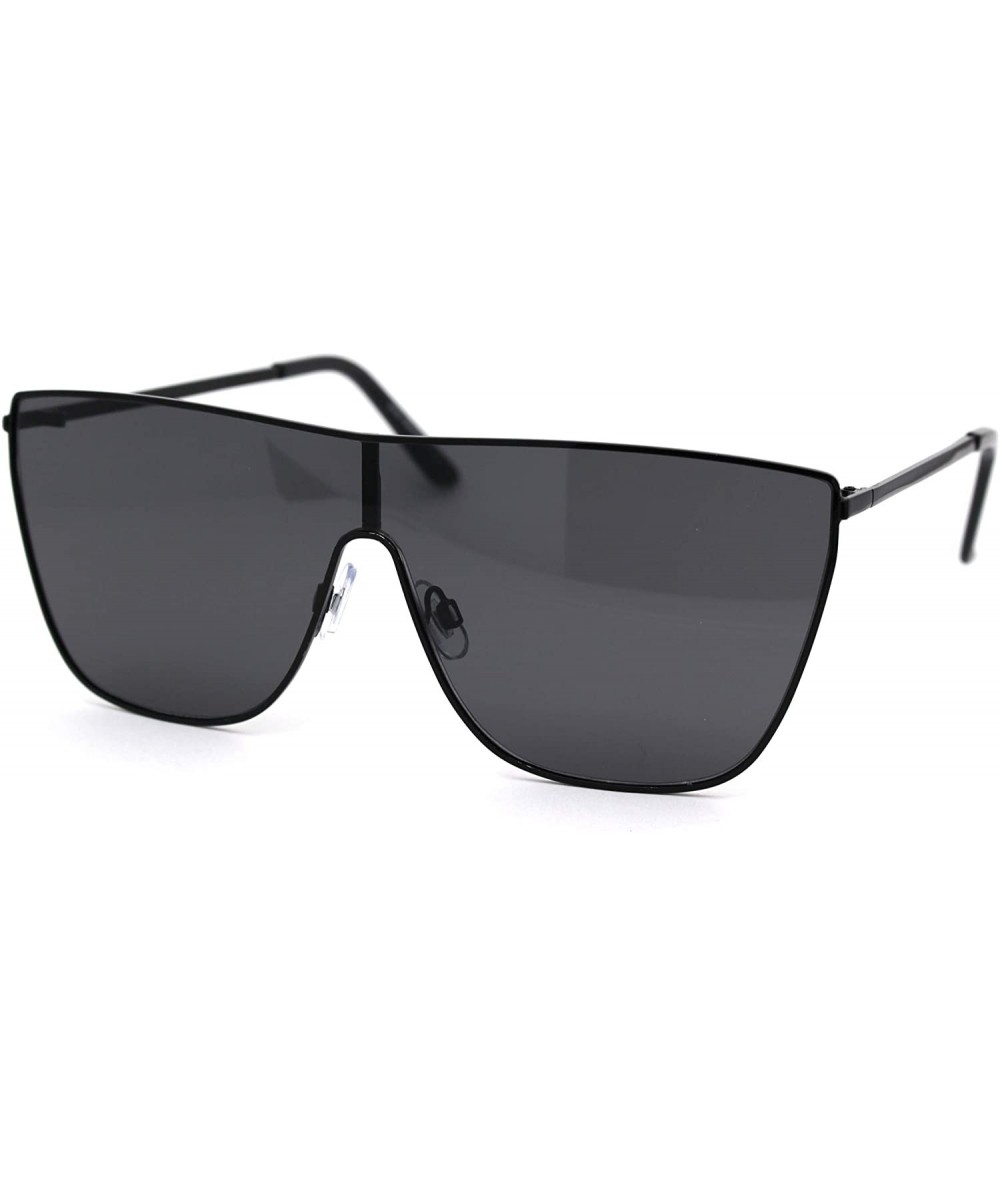 Oversized Womens Oversize Metal Rim Cat Eye Shield Diva Sunglasses - All Black - CH18XNOHOGH $26.77