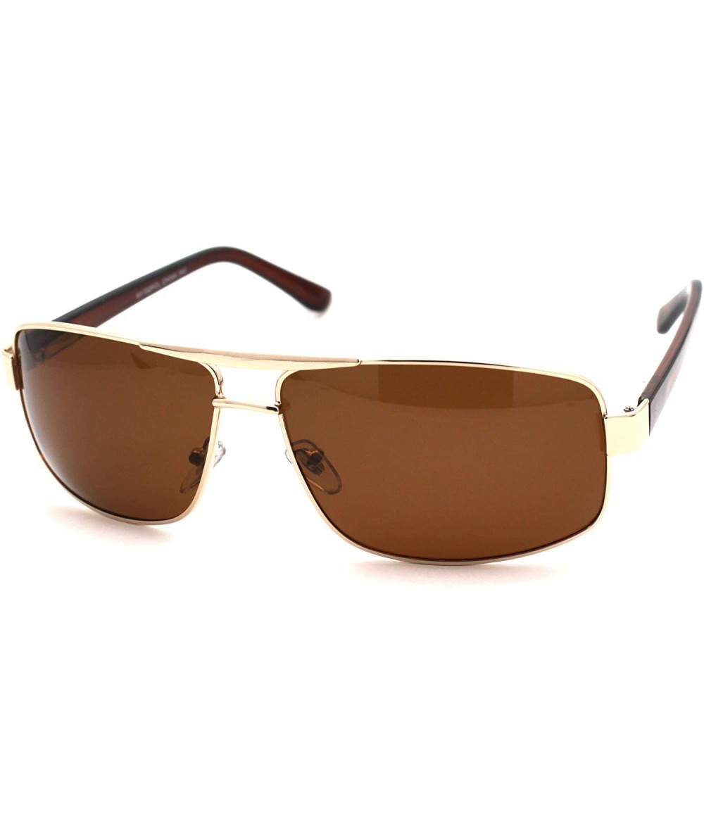 Rectangular Mens Polarized No Glare Lens Rectangular Pilots Sunglasses - Gold Brown - CA18W0L2HCQ $27.15